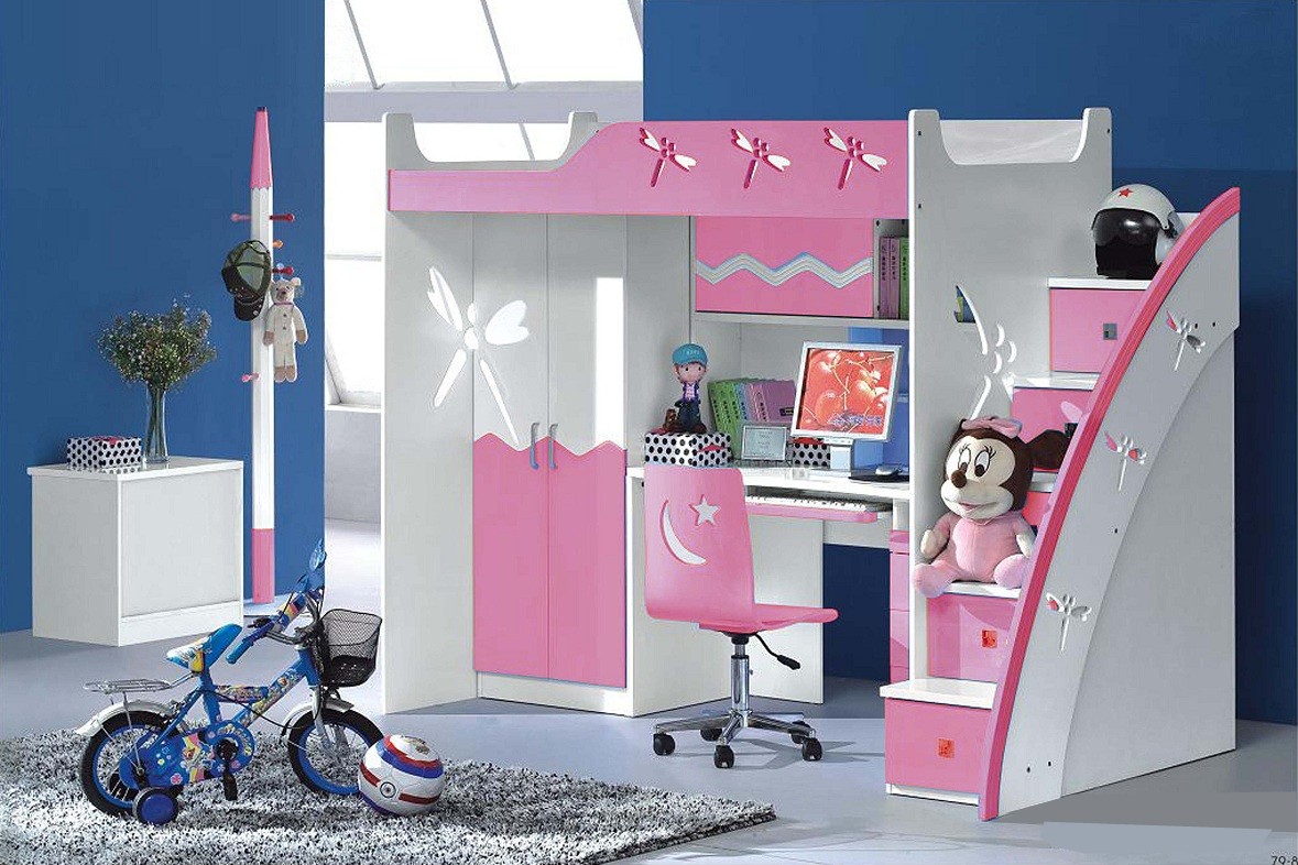 Кровать-чердак с рабочей зоной, детская спальня, материал МДФ, цвет розовый, купить кровать чердак, кровать-чердак купить, кровать-чердак с рабочей зоной для подростка, кровать чердак с рабочей зоной внизу для ребенка